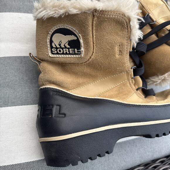 SOREL Tivoli II Black Tan Suede Faux Fur Lined Boots Women's 10 US 8 UK Snow - Picture 3 of 14